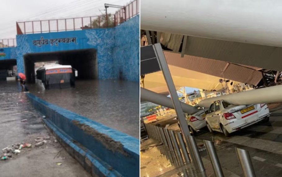 Delhi rain Weather Alert: After the Delhi airport tragedy, services at Terminal 1 halted, 28 flights cancelled, roads also flooded.